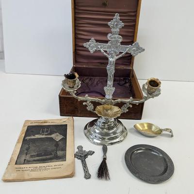 Vintage Catholic Sick Call Home Last Rites Communion Set With Box
