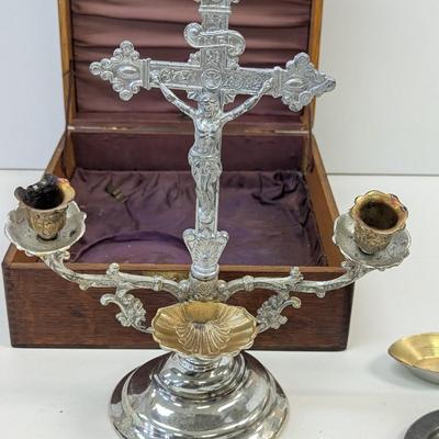 Vintage Catholic Sick Call Home Last Rites Communion Set With Box