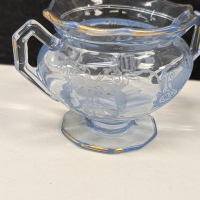 Etched Cambridge Glass Ice Sugar & Creamer Set
