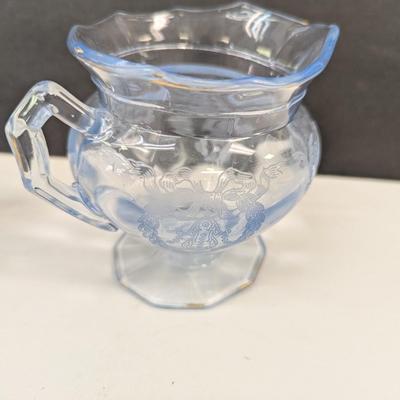 Etched Cambridge Glass Ice Sugar & Creamer Set