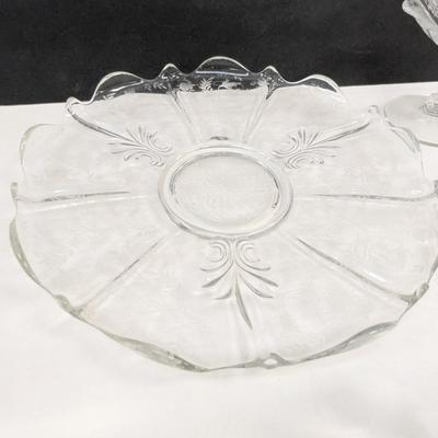 14 Pieces Of Fostoria Corsage Glass Chintz Etched Baroque Sandwich Plates