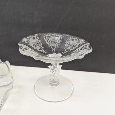 14 Pieces Of Fostoria Corsage Glass Chintz Etched Baroque Sandwich Plates