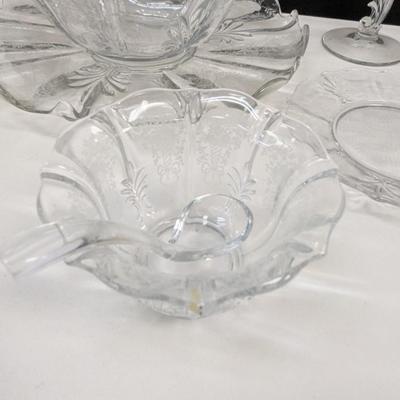 14 Pieces Of Fostoria Corsage Glass Chintz Etched Baroque Sandwich Plates