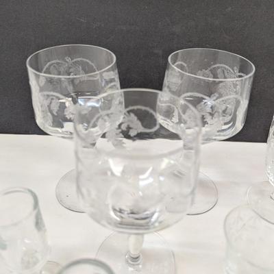 Fostora Etched Glasses & Tiffin Franciscan Etched Glasses