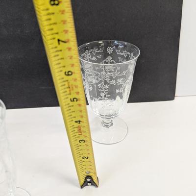 Fostora Etched Glasses & Tiffin Franciscan Etched Glasses