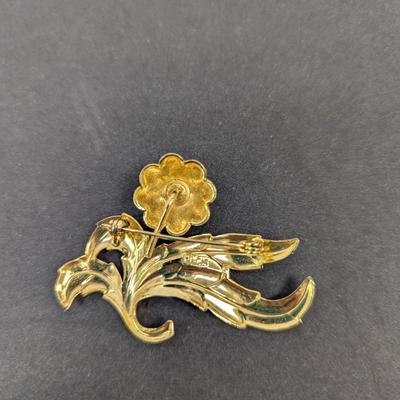 Damascene Spanish Toledo Floral Pearl Brooch Pin