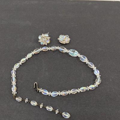 Aurora Borealis Crystal Faceted Beaded Necklace & Earrings