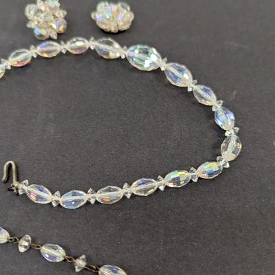 Aurora Borealis Crystal Faceted Beaded Necklace & Earrings