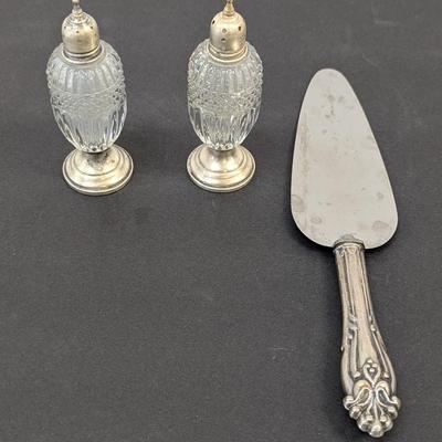 Sterling Cake Server & Sterling Weighted Salt & Pepper Shakers