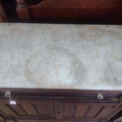 Antique Marble Topped Small Cupboard- Approx 30" x 15 1/2" x 31 3/4" Tall