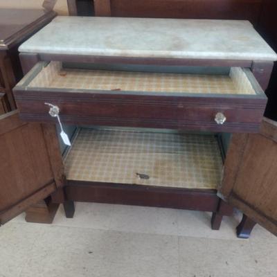 Antique Marble Topped Small Cupboard- Approx 30" x 15 1/2" x 31 3/4" Tall