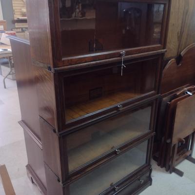 Antique Globe-Wernicke Co. Four Section Barrister Cabinet- Approx 34" x 9 3/4" x 62" Tall