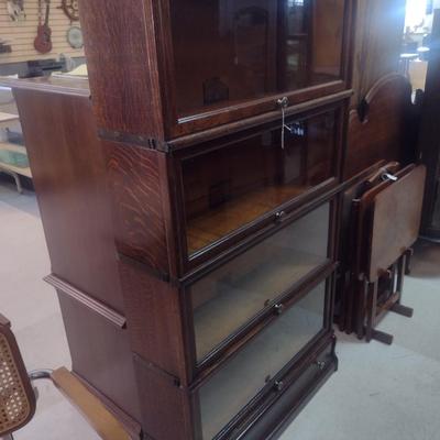Antique Globe-Wernicke Co. Four Section Barrister Cabinet- Approx 34" x 9 3/4" x 62" Tall