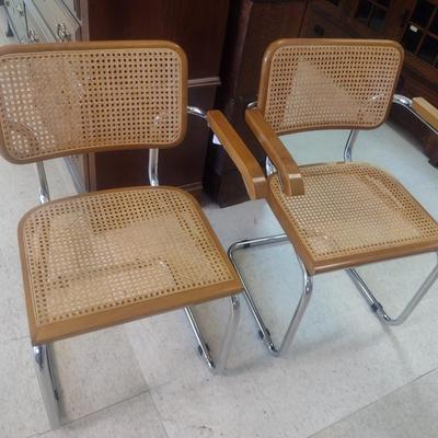 Pair of Breuer Chrome Framed Chairs with Caned Seat and Back
