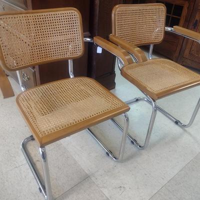 Pair of Breuer Chrome Framed Chairs with Caned Seat and Back