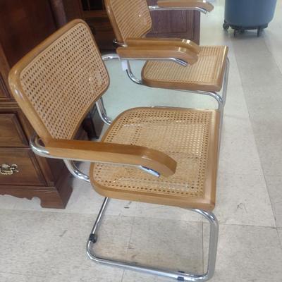 Pair of Breuer Chrome Framed Chairs with Caned Seat and Back