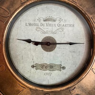 L’Hotel Du Vieux Quartier Wall Clock, Trim has a copper look 23x23