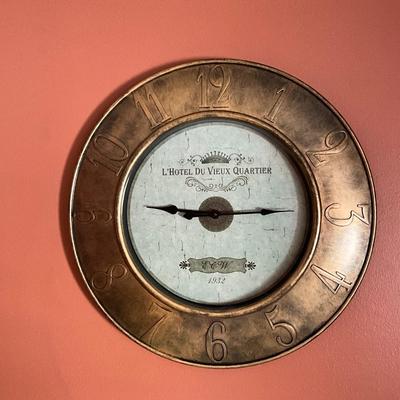 L’Hotel Du Vieux Quartier Wall Clock, Trim has a copper look 23x23