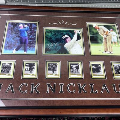 Jack Nicklaus Framed Matted Photos and one Signed with Sports Cards 