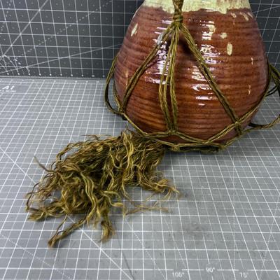 Macrame Plant Hanger, Olive Colored Jute Rope +++ Studio Art Pottery 