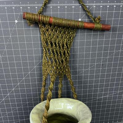 Macrame Plant Hanger, Olive Colored Jute Rope +++ Studio Art Pottery 