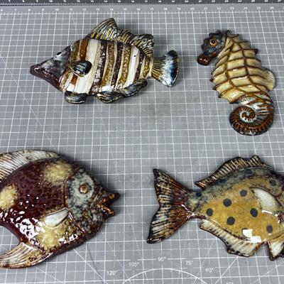 Ceramic Aquatic Wall Hangings - Sea Horse and Angle Fish (4) 