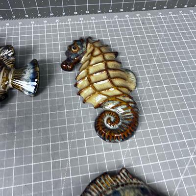 Ceramic Aquatic Wall Hangings - Sea Horse and Angle Fish (4) 