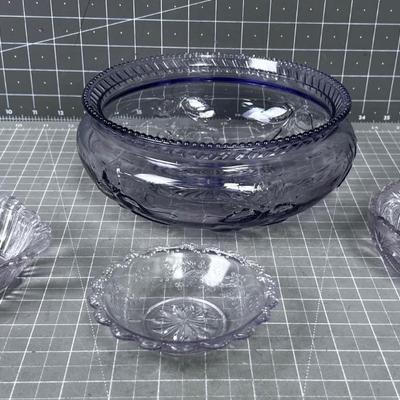 (4) Purple Glass; 1 Modern and 4 Antique 