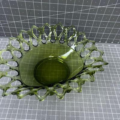 Westmorland Glass Lace Edge Dish, Avocado Green