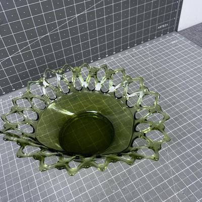 Westmorland Glass Lace Edge Dish, Avocado Green