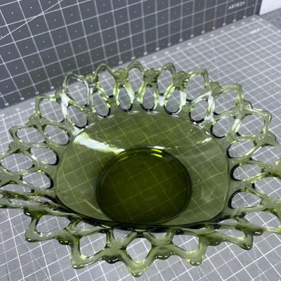 Westmorland Glass Lace Edge Dish, Avocado Green