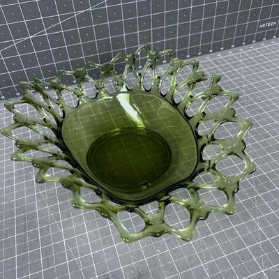 Westmorland Glass Lace Edge Dish, Avocado Green