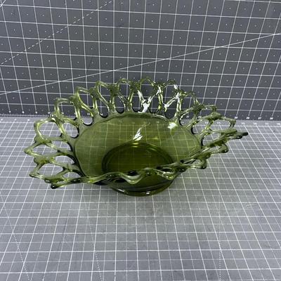 Westmorland Glass Lace Edge Dish, Avocado Green