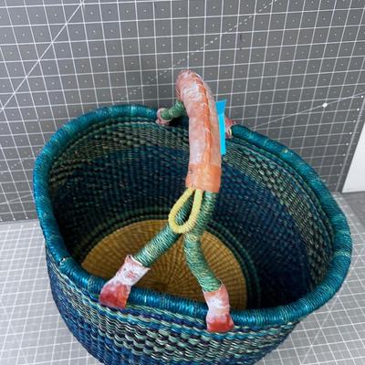 Hand Made Basket from Ghana, Greenish Blue