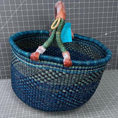 Hand Made Basket from Ghana, Greenish Blue