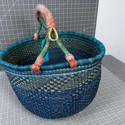 Hand Made Basket from Ghana, Greenish Blue