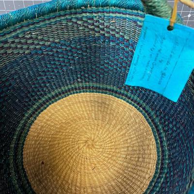 Hand Made Basket from Ghana, Greenish Blue