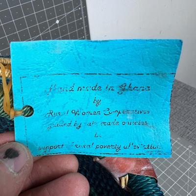 Hand Made Basket from Ghana, Greenish Blue