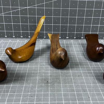Carved Myrtle Wood Birds (5) of them