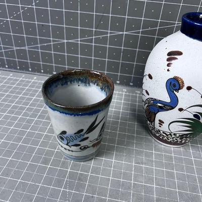 Mexican Pottery Stoneware 3 Pieces, Fishes and Bird