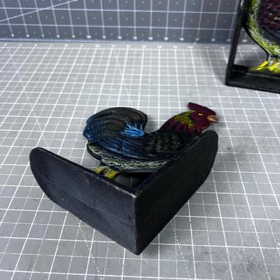 Pair of Cast Iron Rooster Book Ends 