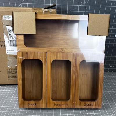 Bamboo  Zip lock Storage Bag Holder, NEW  