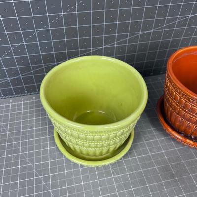 2 McCoy Planters  Orange and Green 
