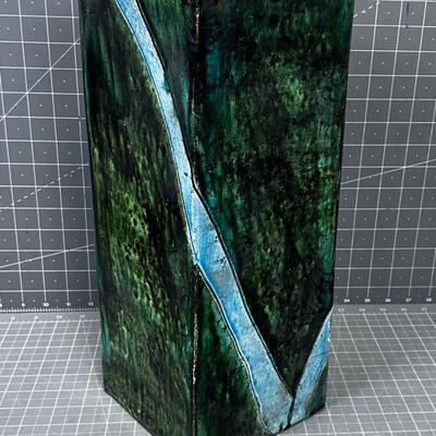 Studio Art Pottery Vase. Green and Blue