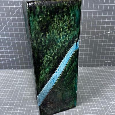 Studio Art Pottery Vase. Green and Blue