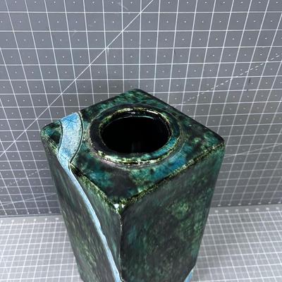 Studio Art Pottery Vase. Green and Blue