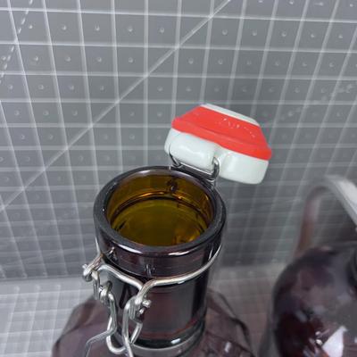 GLASS Huge Pewter Handled Beer Bottles