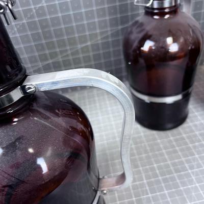 GLASS Huge Pewter Handled Beer Bottles