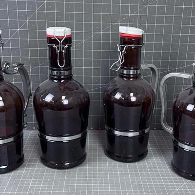 GLASS Huge Pewter Handled Beer Bottles