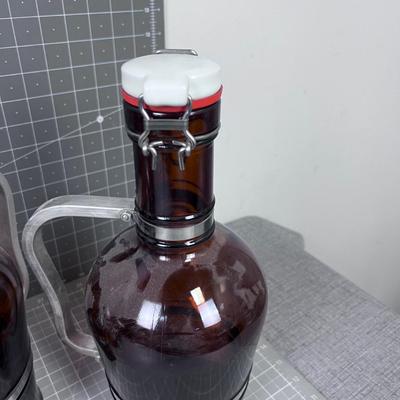 GLASS Huge Pewter Handled Beer Bottles